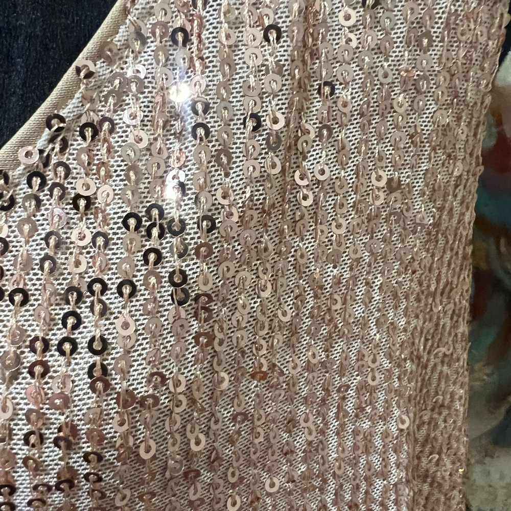 Gold Sequin Take V Neck Dress Lined Formal Wedding Party sz XL - Picture 8 of 13